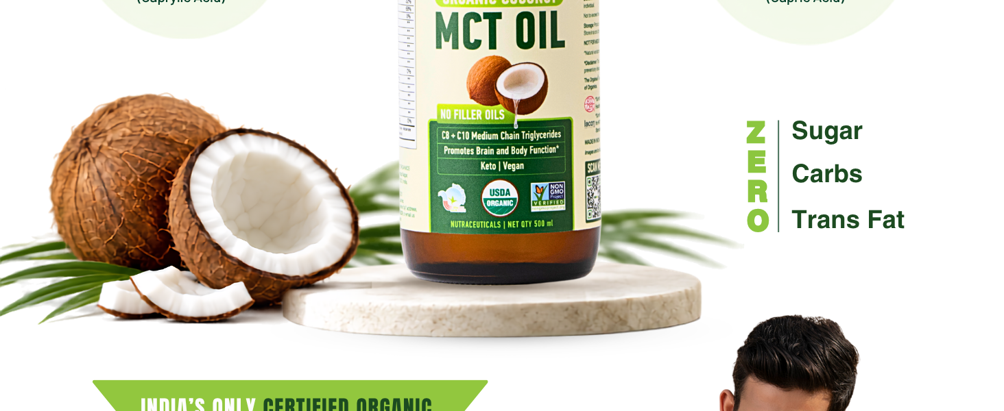 Organic MCT Oil, 500ml | Keto & Vegan | Pure Medium Chain Triglycerides from Coconut | Energy Support | C8 & C10 | Ideal for Coffee, Smoothies & Shakes