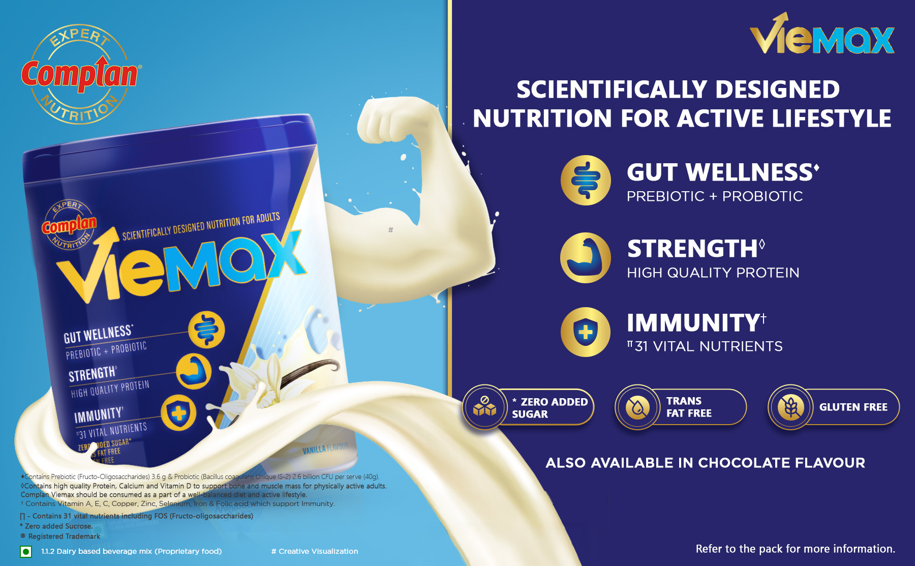 Complan VieMax - Scientifically designed nutrition for Adults (Vanilla Flavour, 400g, Jar) | High Protein, Prebiotic, Probiotic for Strength, Gut Wellness, Immunity