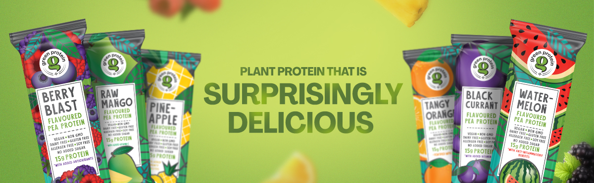 GREEN PROTEIN Plant Protein Isolate Powder Dairy, Gluten, Allergen, Soy Free Pineapple, Black Currant, Berry Blast, Mix Fruit, Raw Mango and Orange Flavor, 6 Flavors x 2 Sachets, Pack Of 12, 23g each