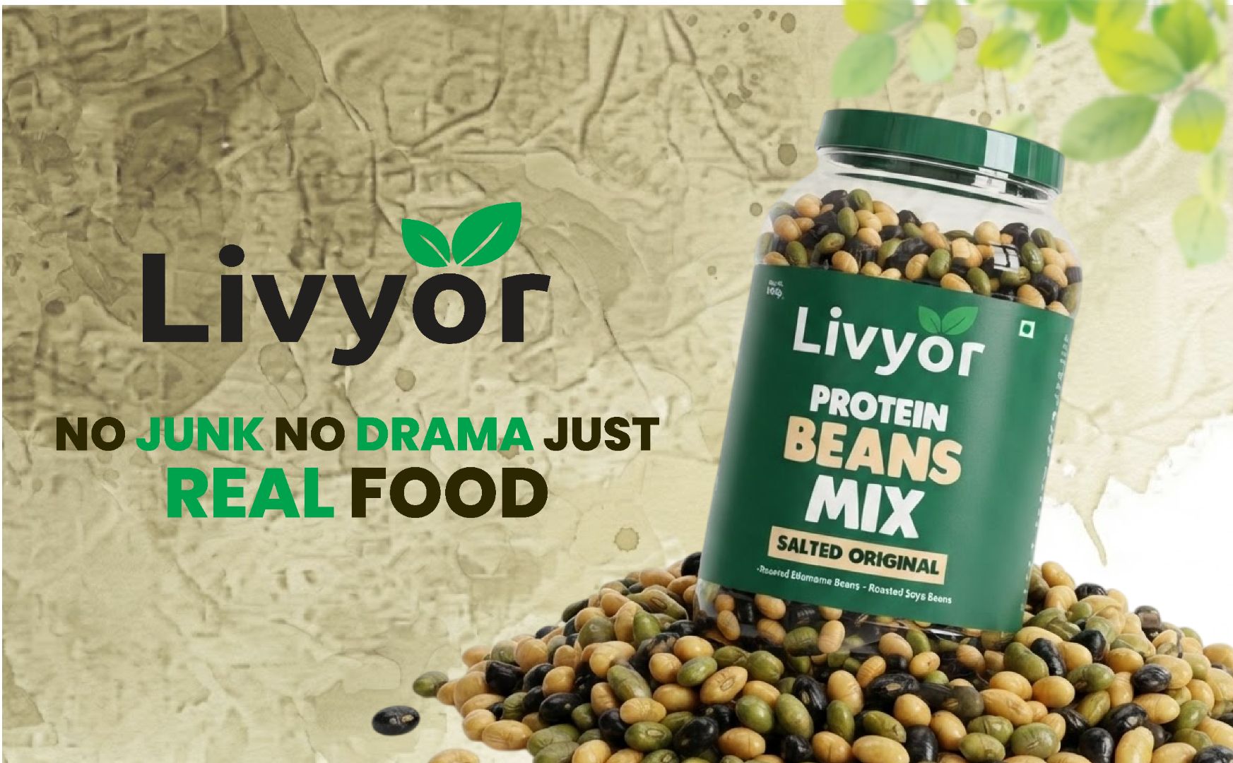 Livyor Roasted Protein Beans Mix - 150g | SoyaBeans | Edamame beans | Black Beans | Roasted Not fried | Healthy and Tasty snack | No Added Sugar | No preservatives | Pack of 1