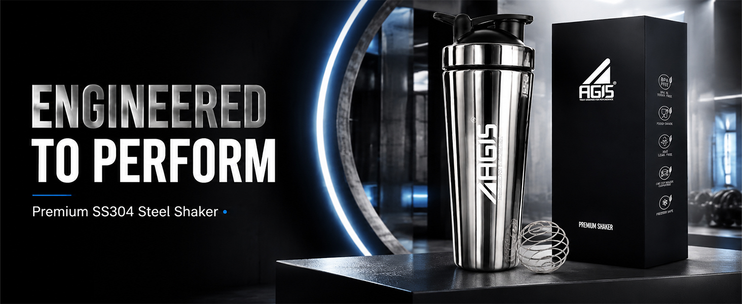AGIS Steel Shaker With GLOSSY Finish Stainless Steel 700ml Measurement Marking, Perfect for Fitness Enthusiast & Athletes, Ideal for Mixing Protein Shakes & Pre-Workout Formula (Silver)