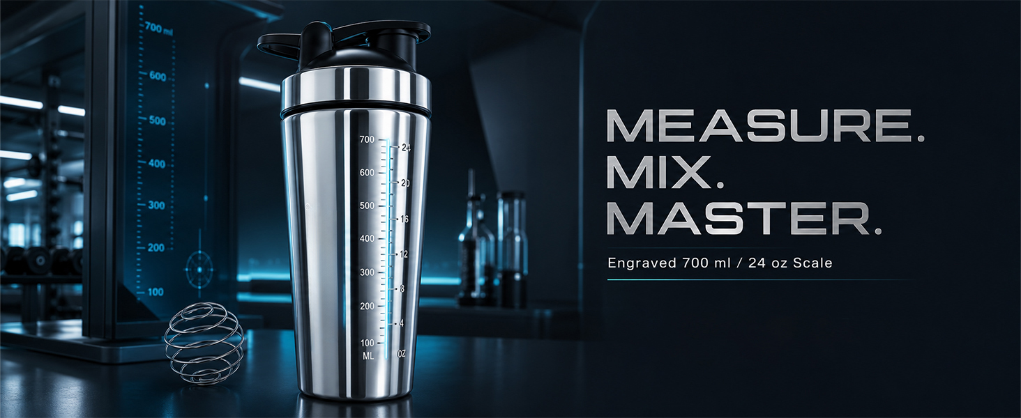 AGIS Steel Shaker With GLOSSY Finish Stainless Steel 700ml Measurement Marking, Perfect for Fitness Enthusiast & Athletes, Ideal for Mixing Protein Shakes & Pre-Workout Formula (Silver)