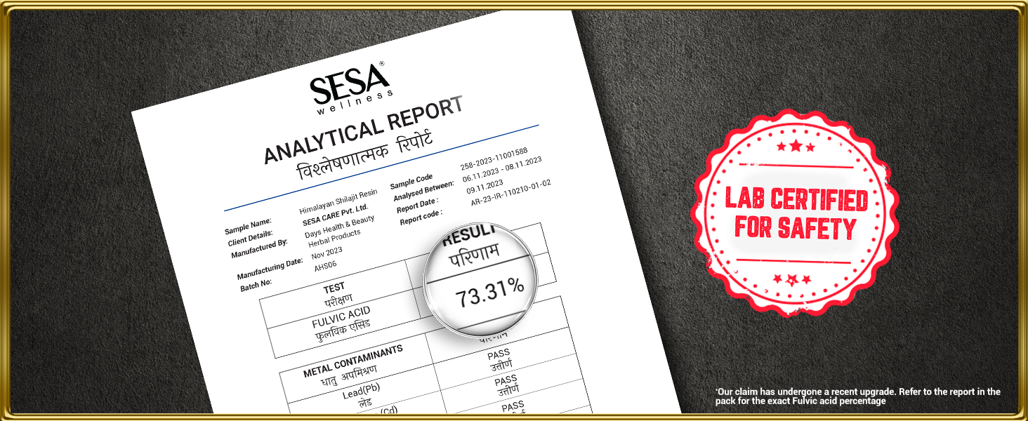 SESA Himalayan Shilajit Resin 20 g Shilajeet for Men Pure Ayurvedic Helps boost Strength, Endurance & Immunity - 70%+ Fulvic Acid Contains Lab Certificate