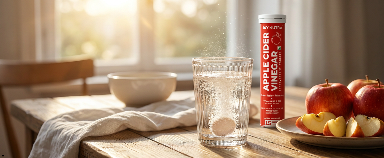 Apple Cider Vinegar Effervescent Tablet With The Mother | Supports Metabolism & Control Cravings | With 500mg ACV, Vit B6 & B12 | No Added Sugar | 15 Tablet (Pack of 1)