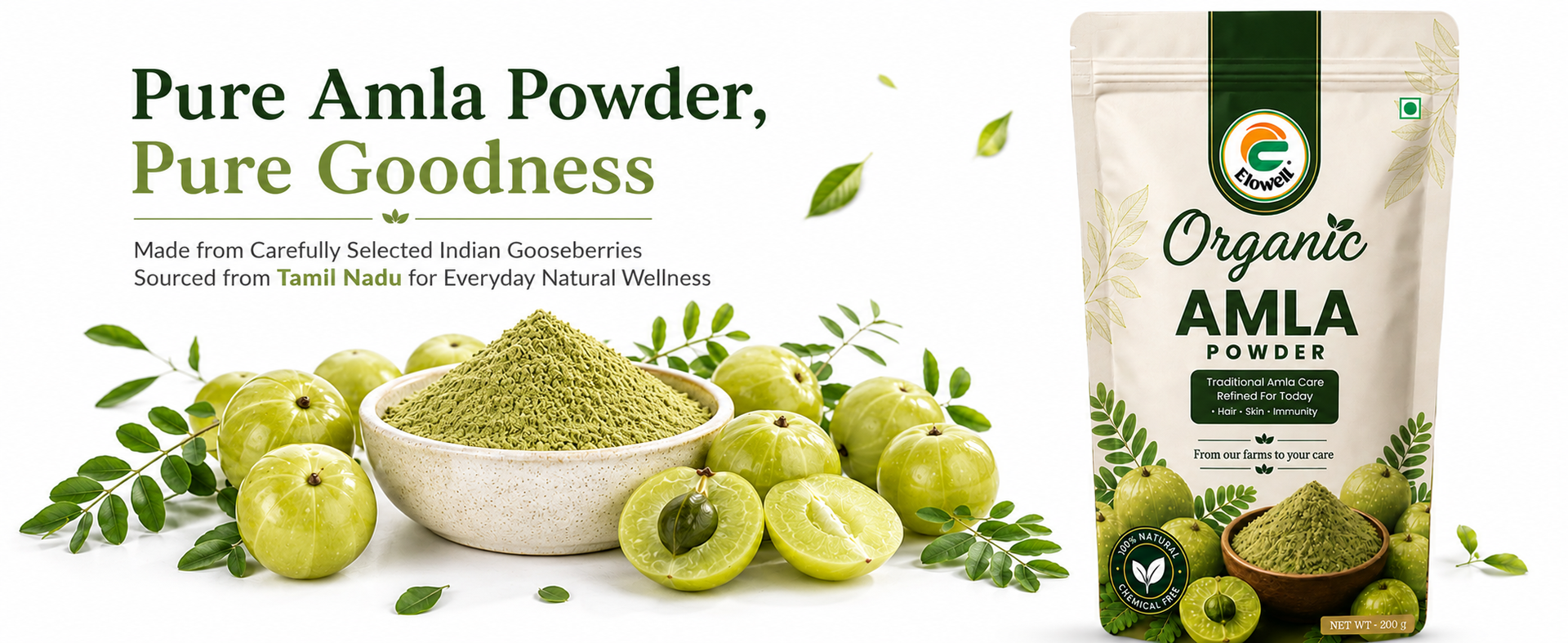 Amla Powder Indian Gooseberry, Amalaki, Nellikkai, 100% Pure, No Preservatives, Rich in Vitamin C for Hair, Skin, Immunity & Digestion (200g)