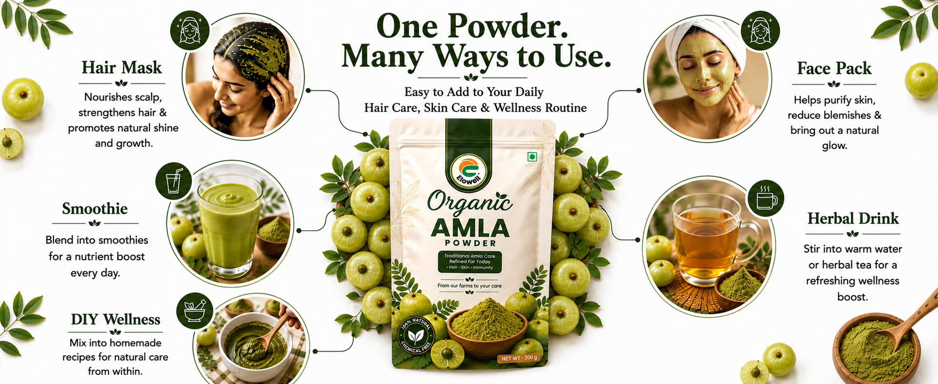 Amla Powder Indian Gooseberry, Amalaki, Nellikkai, 100% Pure, No Preservatives, Rich in Vitamin C for Hair, Skin, Immunity & Digestion (200g)