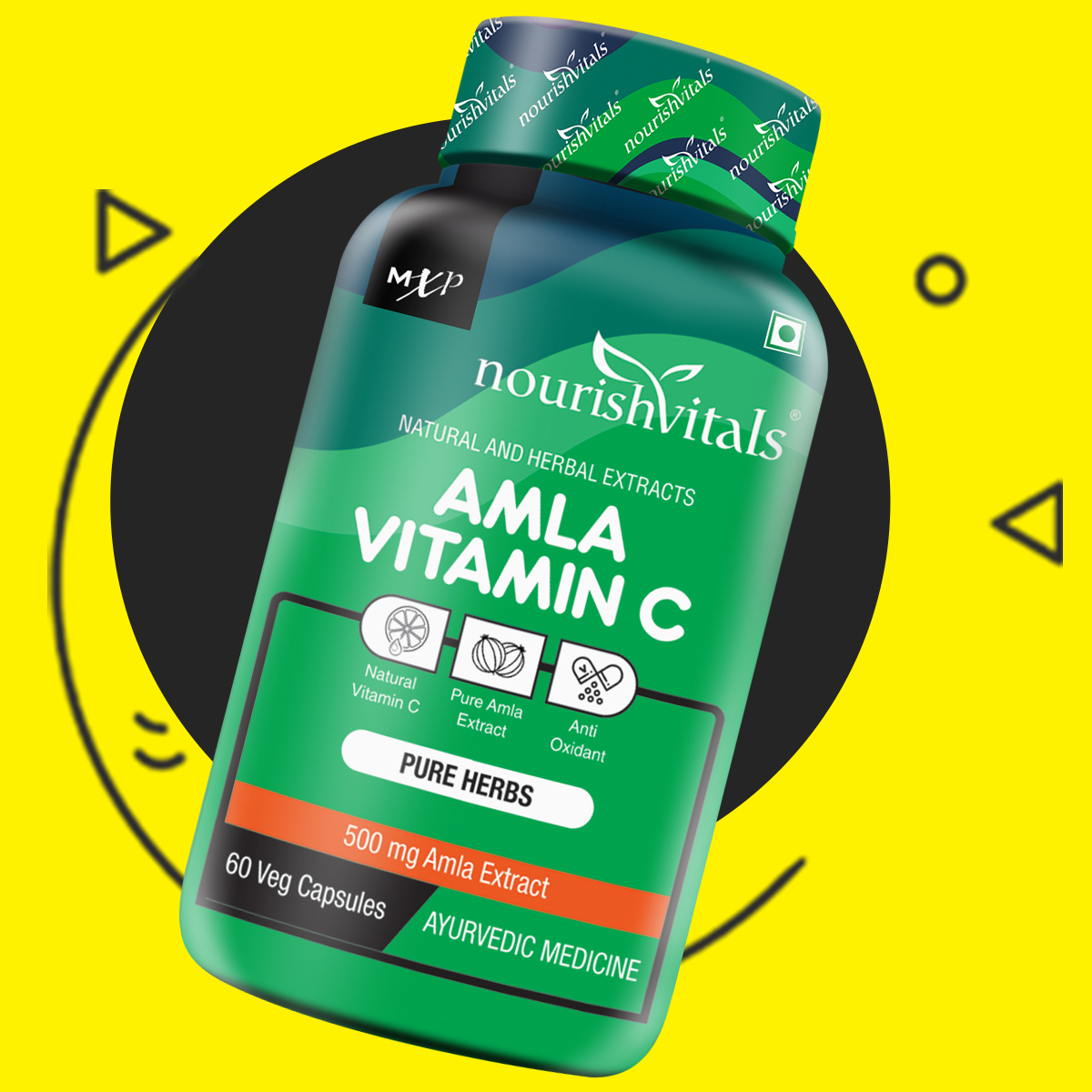 NourishVitals Amla Vitamin C with Tannins > 25% Pure Herbs, 500 mg Amla Extract 60 Veg Capsules
