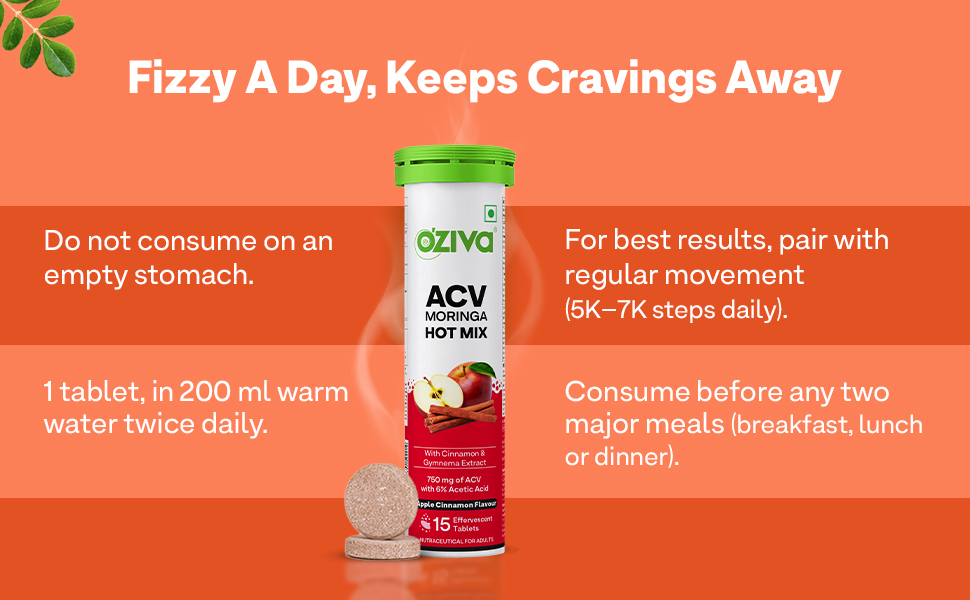 OZiva ACV Moringa Hot Mix Tablets, Apple Cinnamon, 30 Tabs, Pack of 2