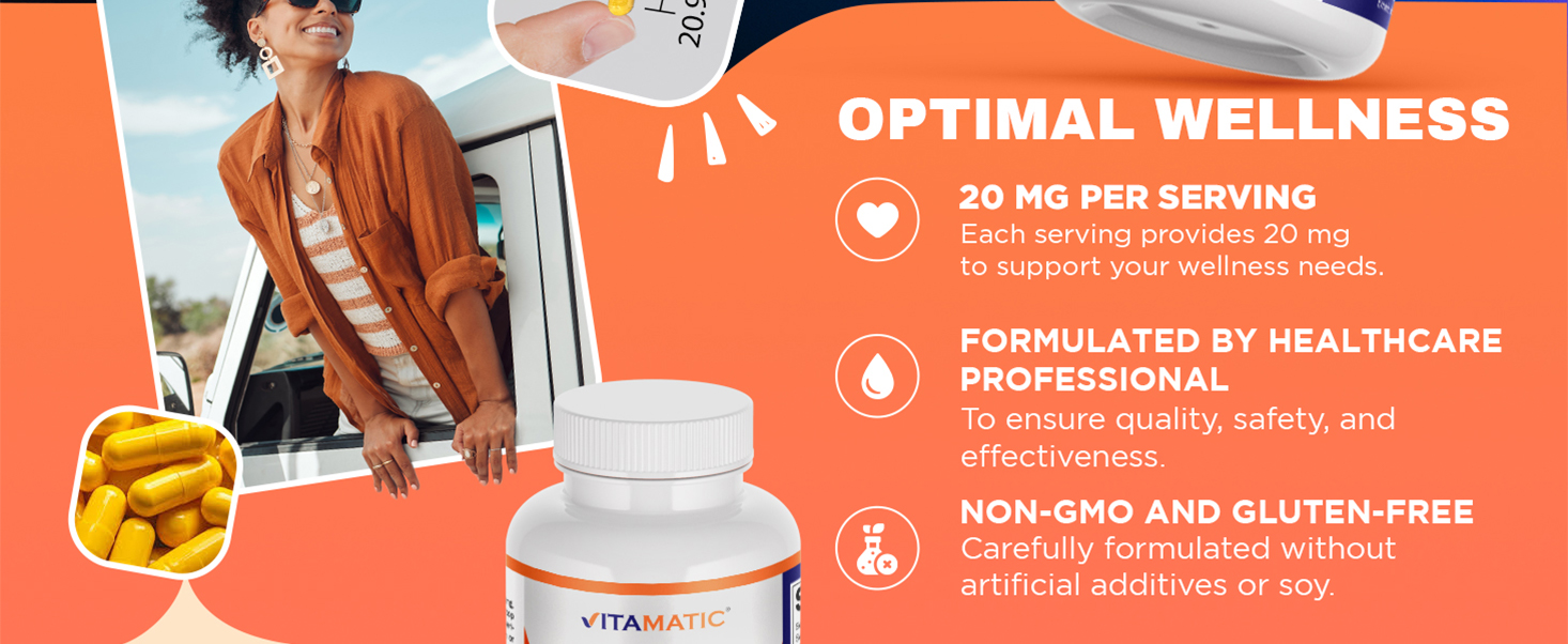 Vitamatic NADH 20mg with D-Ribose & CoQ10 – 60 Capsules, B-Nicotinamide Adenine Dinucleotide, Non-GMO, Gluten Free