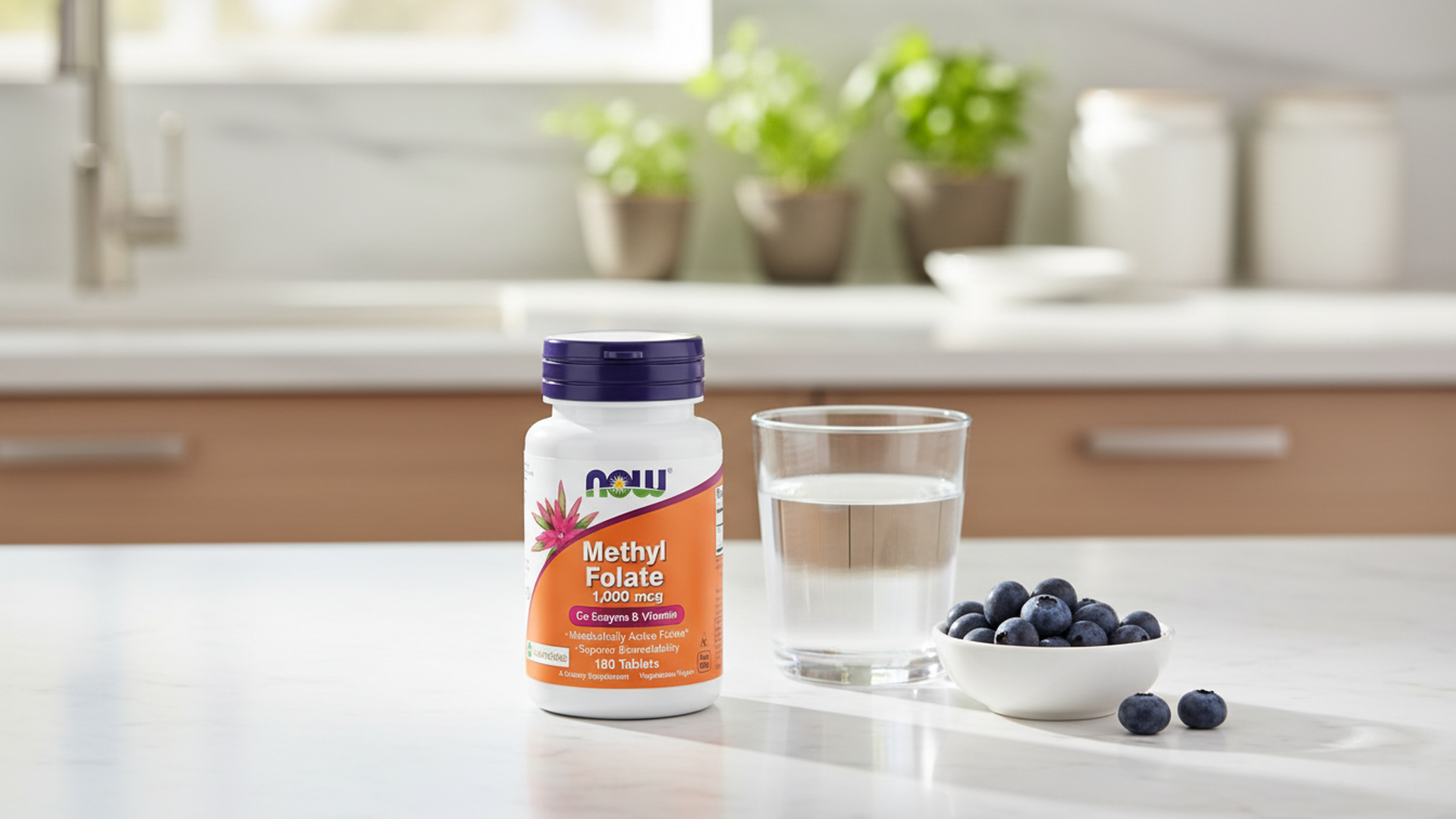 Now Supplements Methyl Folate 1,000 mcg, Metabolically Active Folate, Co-Enzyme B Vitamin, 180 Tablets