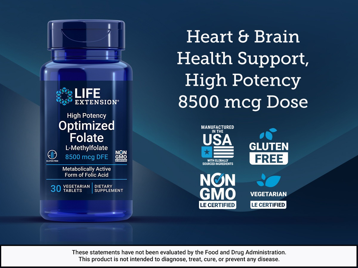 Life Extension High Potency Optimized Folate, 8500 mcg DFE, 30 Tablets