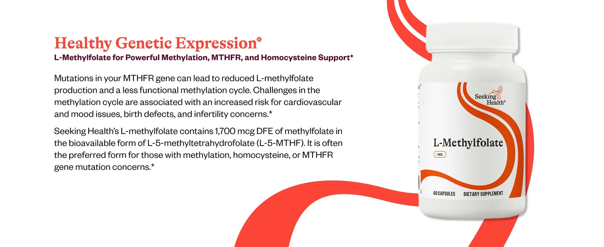 Seeking Health L-Methylfolate 1mg Supports Healthy MTHFR, Mood, and methylation- 60 Capsules