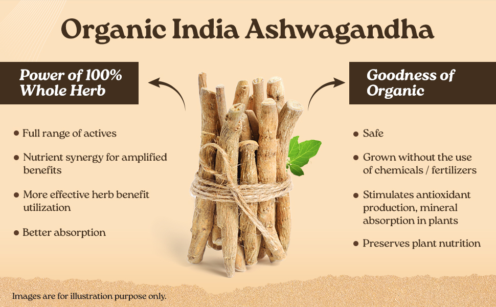 ORGANIC INDIA A TATA Product - Ashwagandha Capsules - 180 Veg Caps, Vitality & Relieves Stress, Naturally Boosts Energy & Stamina, Improves Immune System, GMP & NPOP Certified Organic