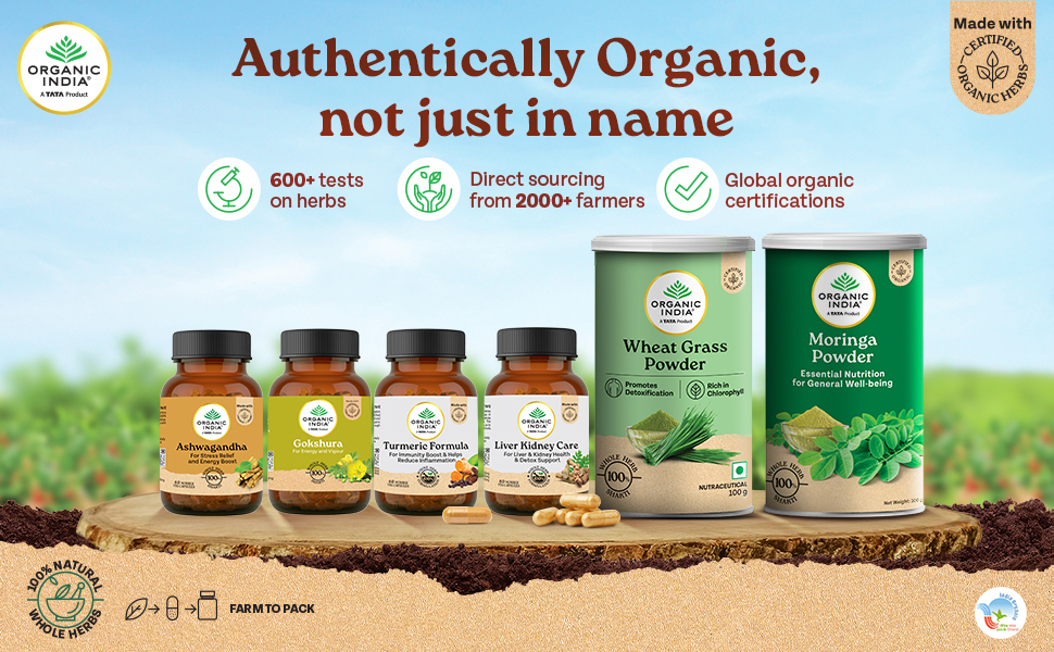 ORGANIC INDIA A TATA Product - Ashwagandha Capsules - 180 Veg Caps, Vitality & Relieves Stress, Naturally Boosts Energy & Stamina, Improves Immune System, GMP & NPOP Certified Organic