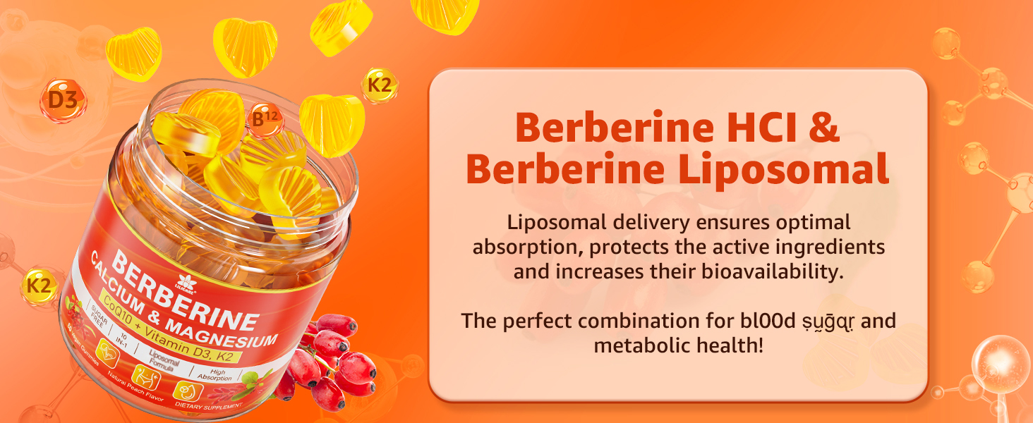 Berberine Gummies 1000mg for Women & Men, Liposomal + HCl, Sugar Free,2Pack