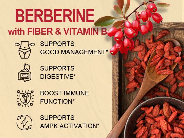 Sugar Free Berberine Gummies, Digestive Balance with 3G Fiber, Vegan, 60cts