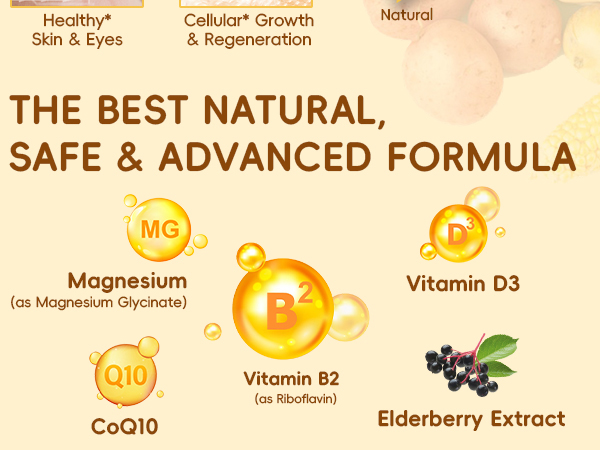 Totaria Vitamin B2 Gummies, Sugar Free Riboflavin 400mg Supplement for Adults & Kids with Magnesium Glycinate 400mg, COQ10 & Elderberry, Skin & Nervous System Support, Non-GMO, 60 Gummies