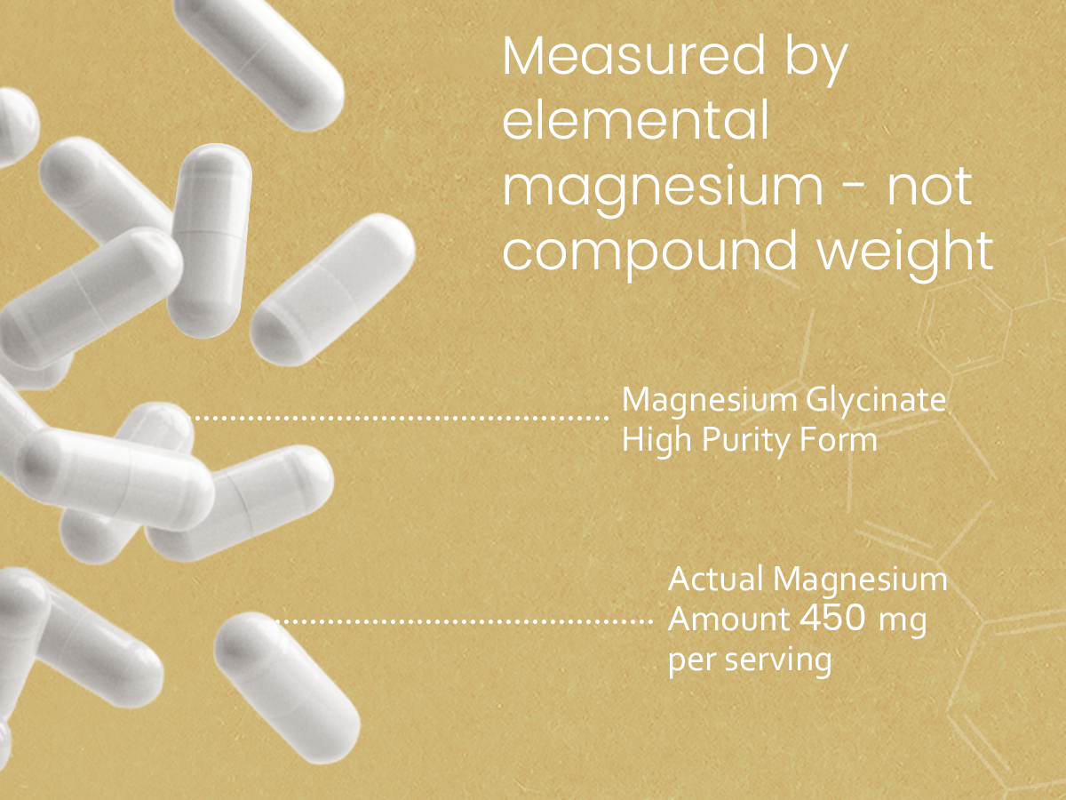 NaturaLife Labs Magnesium Glycinate - 450 mg per Serving – 120 Vegan Capsules - Non-GMO, Gluten-Free, Vegan