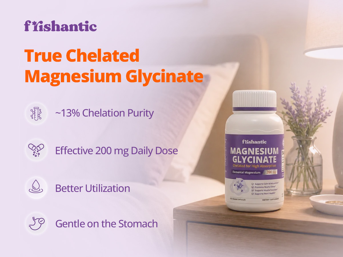Magnesium Glycinate 200mg, 120 Vegan Capsules, 60-Day Supply