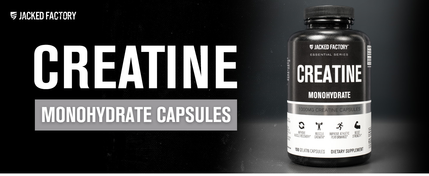 Jacked Factory Creatine Monohydrate Capsules - Creatine Pills for Muscle Growth, Increased Strength, Enhanced Energy Output and Improved Athletic Performance - 150 Capsules