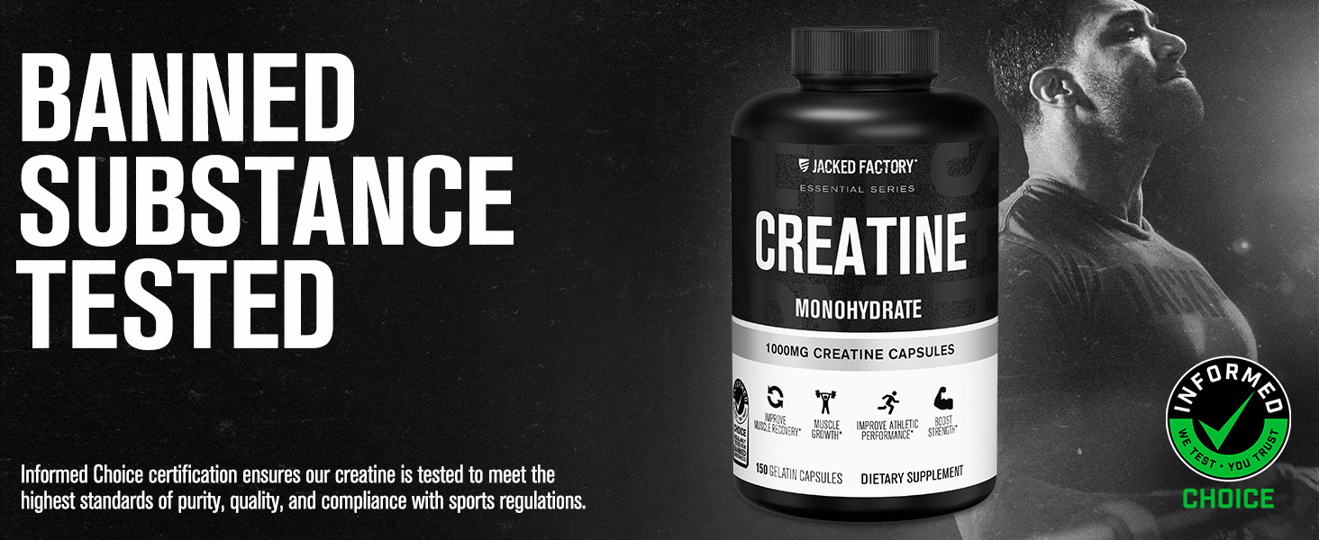 Jacked Factory Creatine Monohydrate Capsules - Creatine Pills for Muscle Growth, Increased Strength, Enhanced Energy Output and Improved Athletic Performance - 150 Capsules
