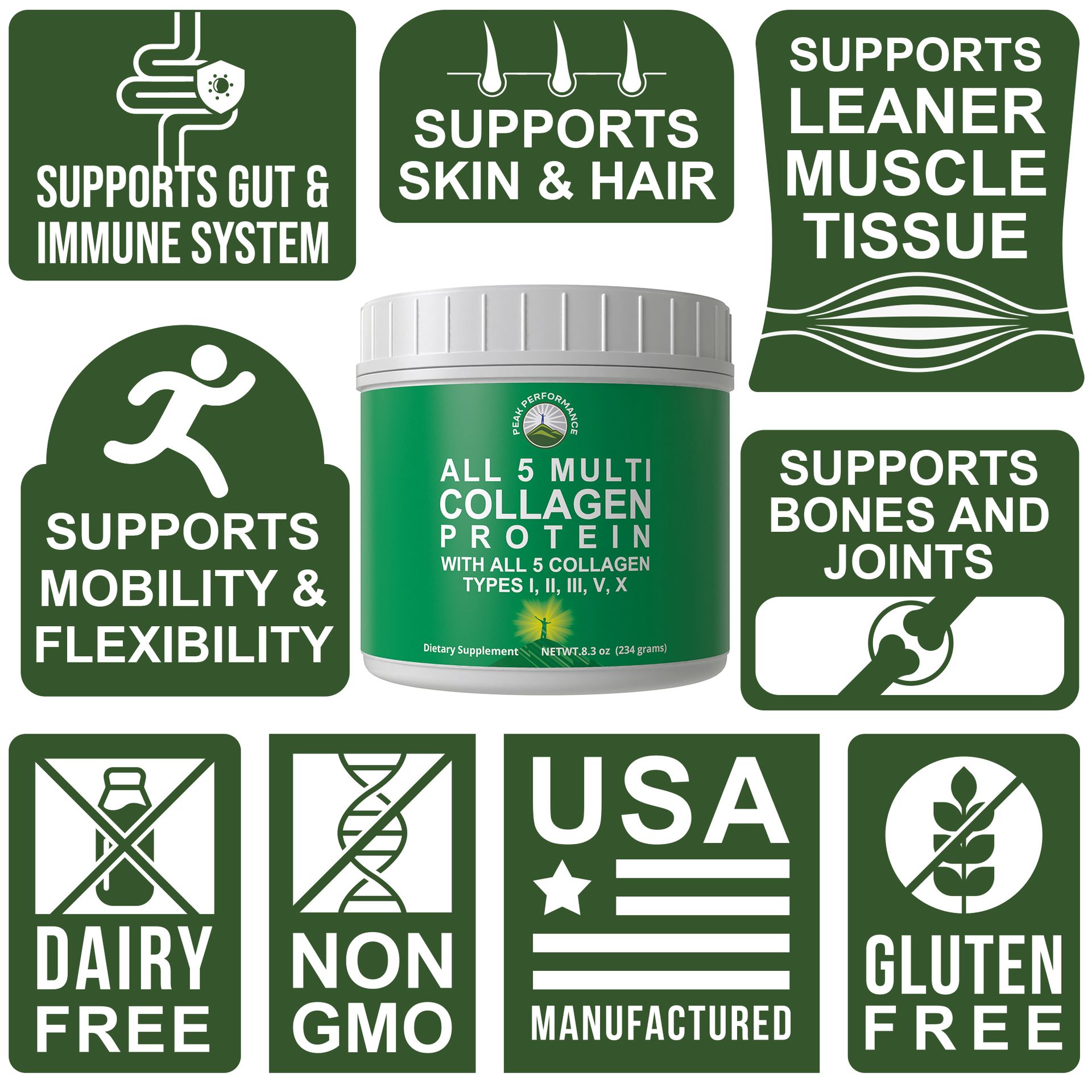 Peak Performance All 5 Multi-Collagen Protein Powder Peptides