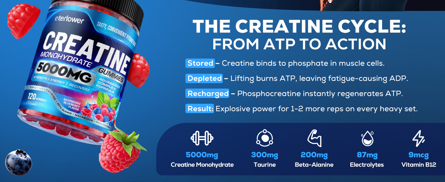 Creatine Gummies, 8-in-1 Complex with Taurine & Electrolytes