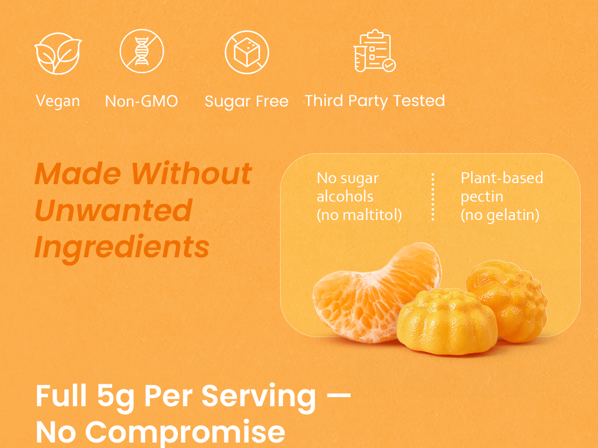 NaturaLife Labs Creatine Monohydrate Gummies - 5g per Serving - Tangerine Flavor - 120 Gummies - Gluten-Free, Non-GMO, Vegan, Sugar Free
