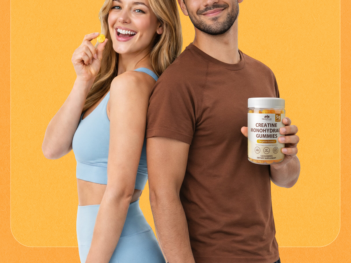 NaturaLife Labs Creatine Monohydrate Gummies - 5g per Serving - Tangerine Flavor - 120 Gummies - Gluten-Free, Non-GMO, Vegan, Sugar Free