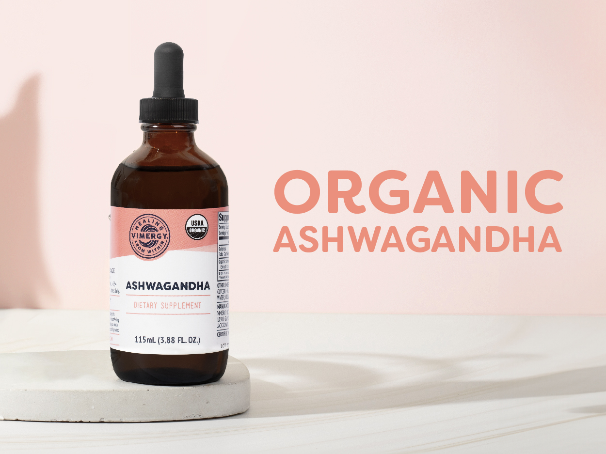 Vimergy Ashwagandha Organic Stress Relief, Liquid Extract 250 mg, 115 mL