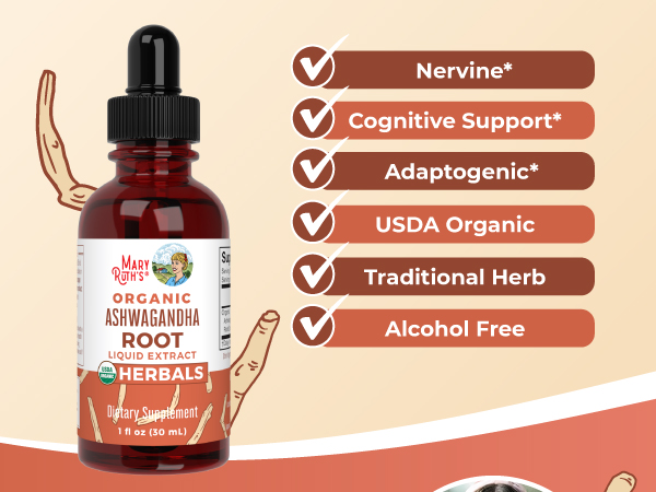 MARYRUTH'S Ashwagandha Root Liquid Drops, Mood & Stress Support Supplement
