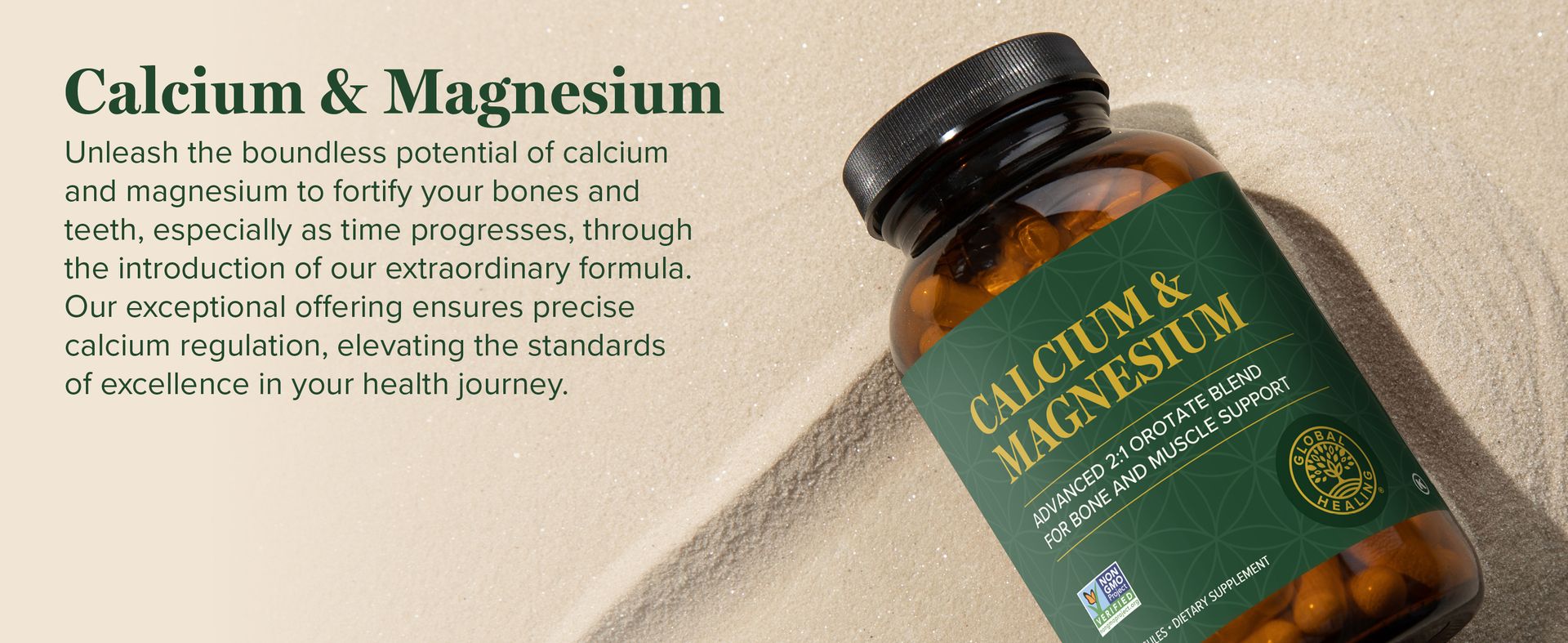 Global Healing Calcium and Magnesium Orotate - Bone Strength Supplement for Women and Men - Helps Support Strong Teeth and Cardiovascular Health for Normal Muscle Function - 120 Capsules