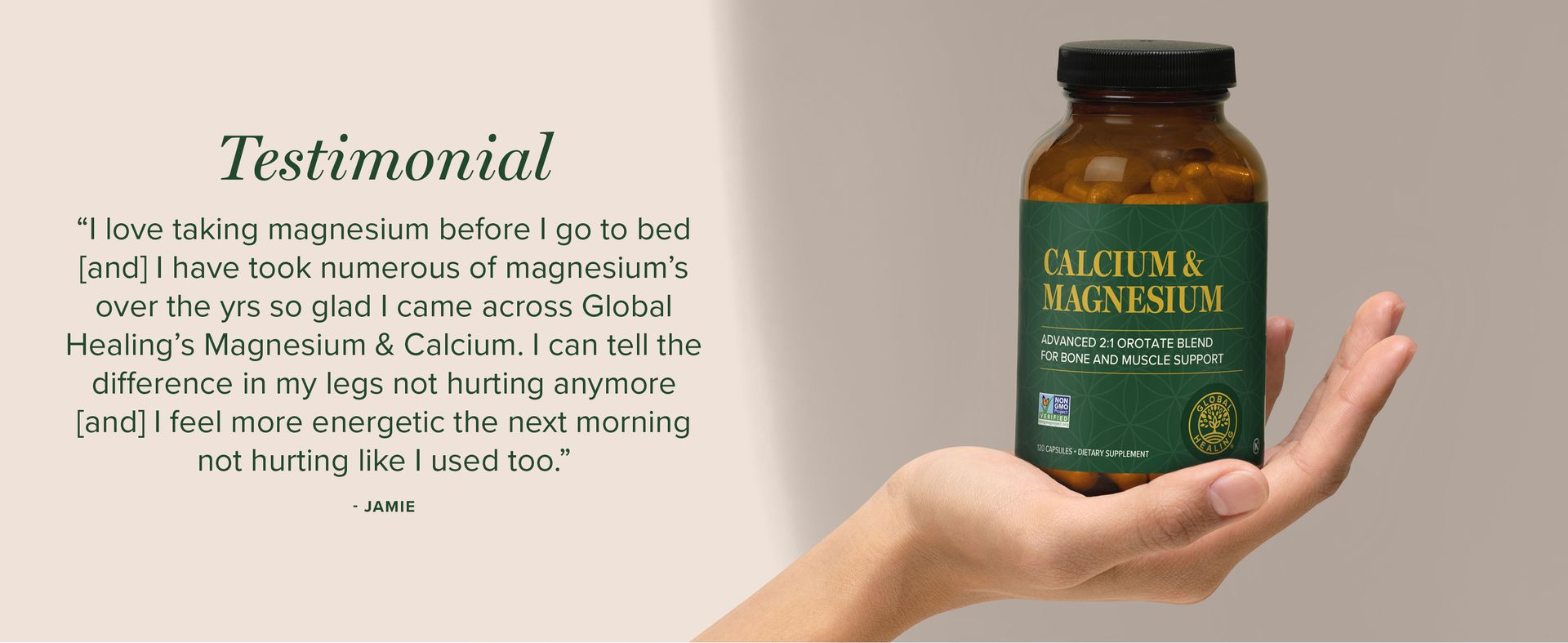 Global Healing Calcium and Magnesium Orotate - Bone Strength Supplement for Women and Men - Helps Support Strong Teeth and Cardiovascular Health for Normal Muscle Function - 120 Capsules