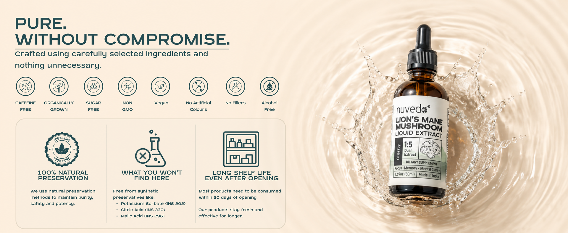 Nuvedo Lions Mane Mushroom Liquid Extract | 10 mL | 1:5 Dual Extract