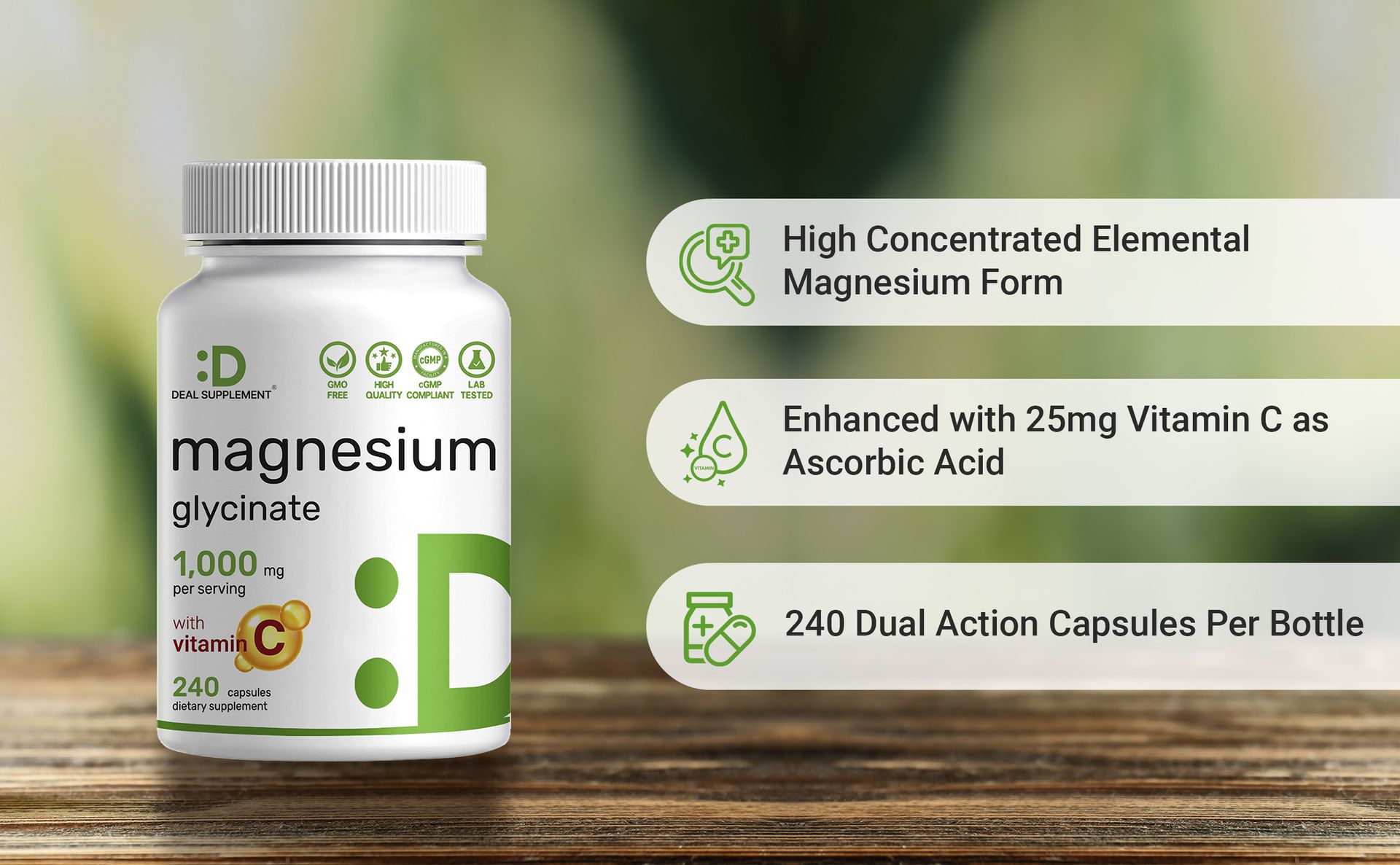 Magnesium Glycinate 500mg Per Capsule (1000mg Per Serving) Plus Vitamin C, 240 Capsules – 100% Chelated for Easy Absorption – Essential Mineral Supplement