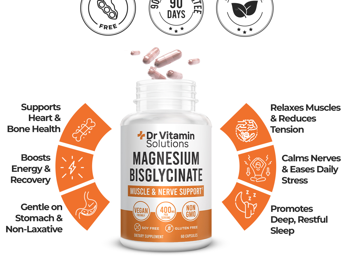 Magnesium Bisglycinate 400mg, Glycinate Chelate, High Absorption, 60 Caps