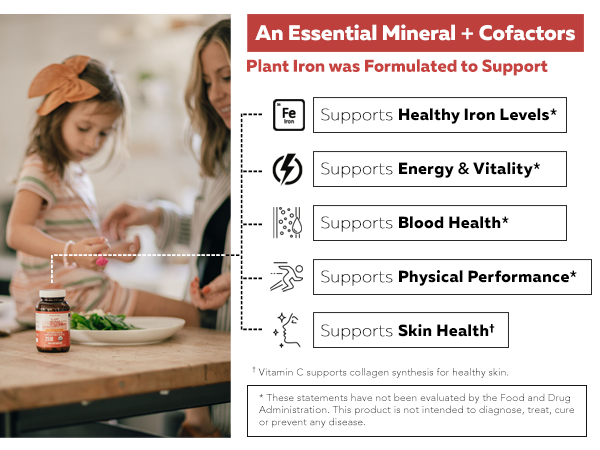 Organic Iron Supplement, Whole Food Mineral & Cofactors, 25mg, Gentle Form