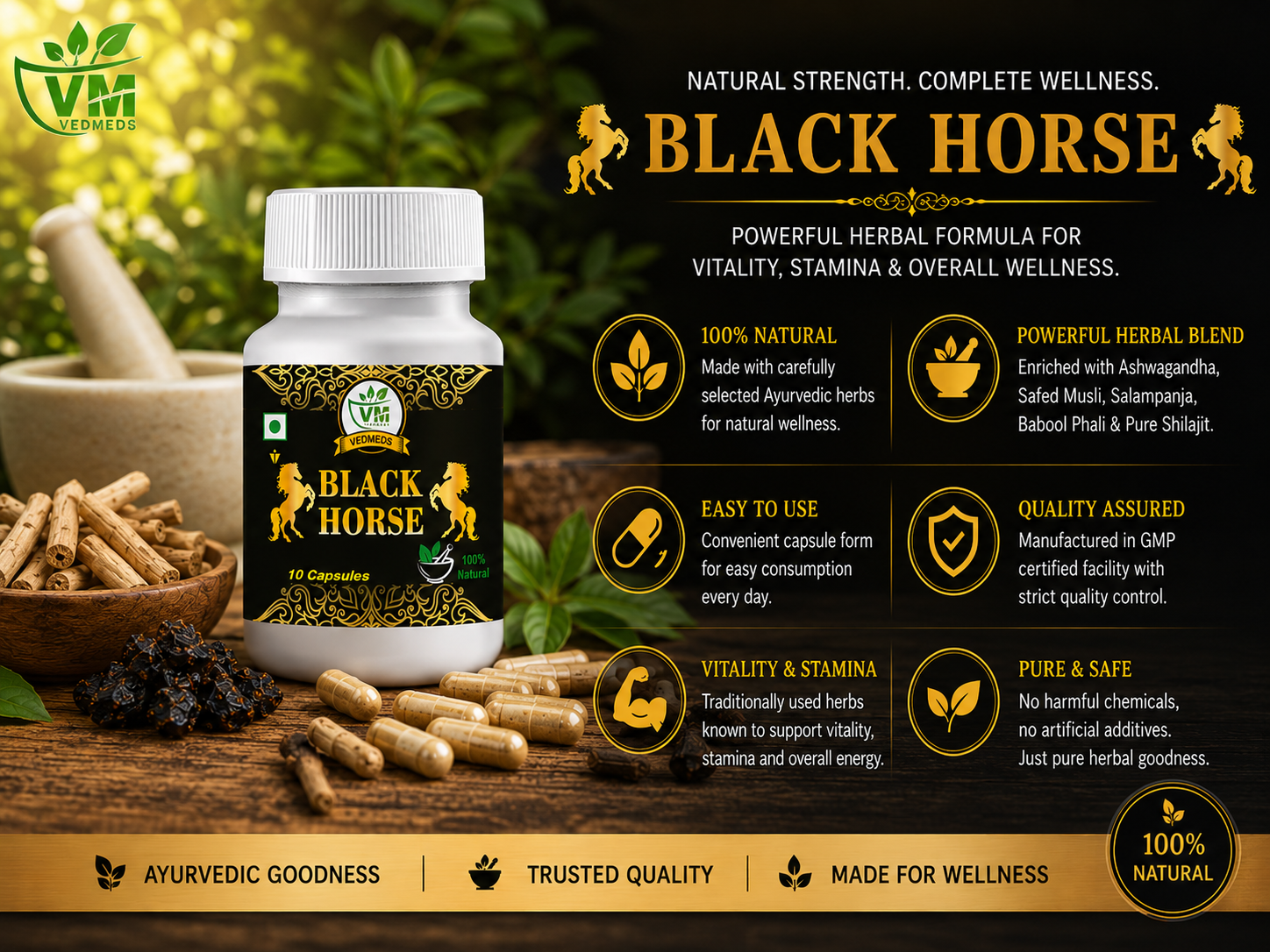 Black Horse Men Capsule - Energy stamina supplements for Man- 10 Capsules