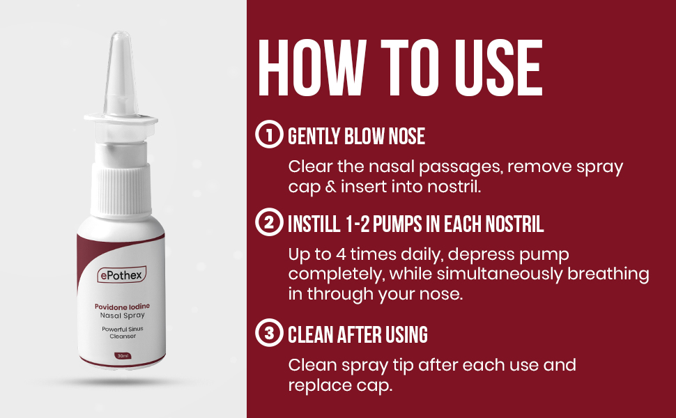 EPOTHEX 1% Povidone Iodine Nasal Spray - Nasal Rinse Solution - Moisturizing Nasal Mist - Travel Friendly - 30ml