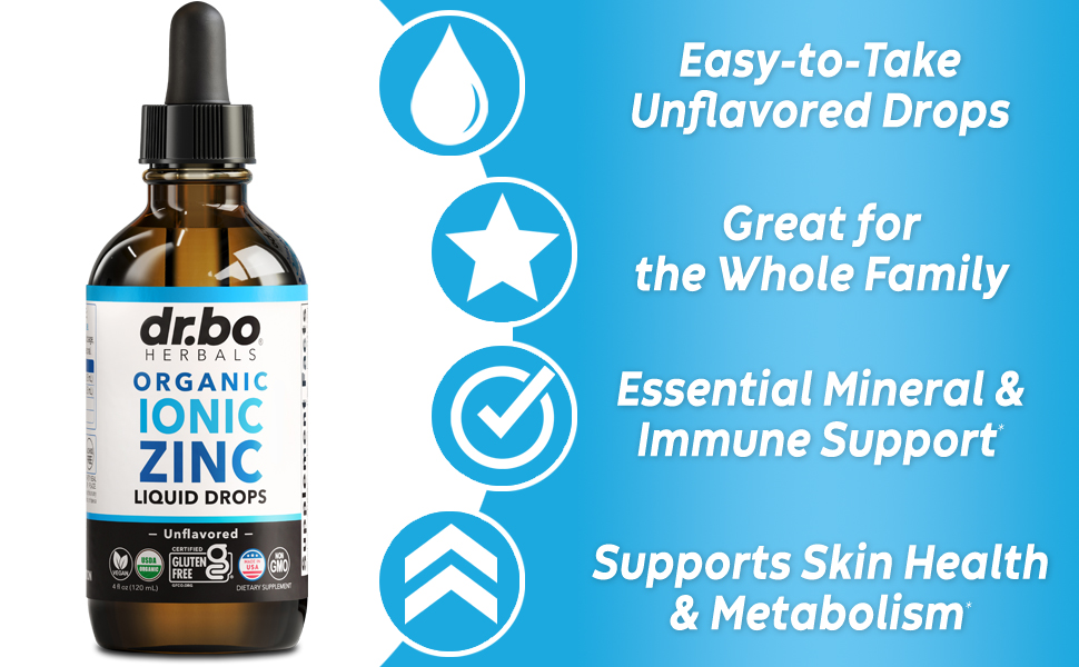 Zinc Supplements Liquid Drops Organic - Pure Organic Ionic Liquid Zinc Supplement Drops for Kids, Adults, Women & Men - Vegan, Skin Immune Support Supplements for Toddler Kids, Adults, Women, Men 4 Oz