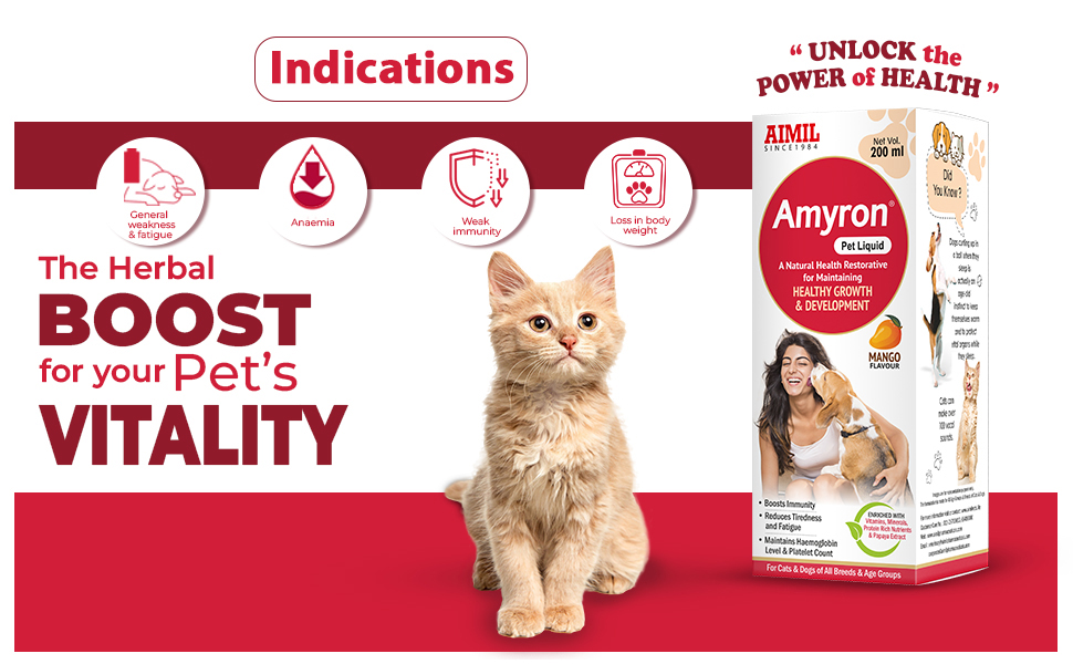 AIMIL Amyron Pet Liquid | Natural Health Restorative For Maintaining Healthy Growth & Development In Dogs & Cats | 200ml