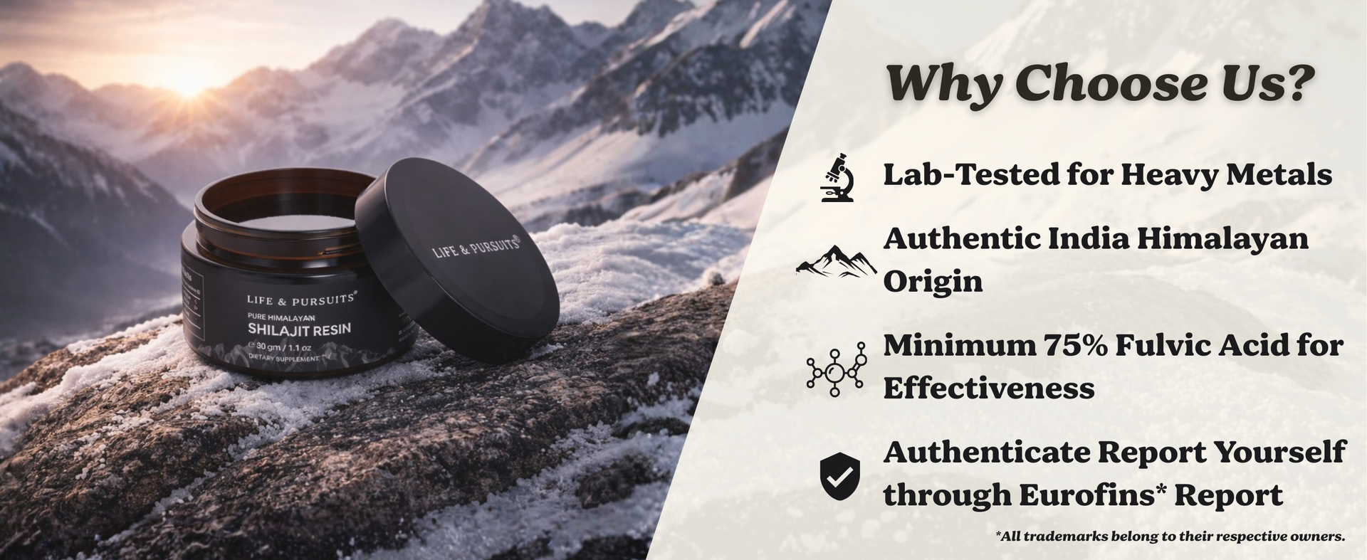 Life & Pursuits Pure Authentic Himalayan Shilajit Resin | Min. 75% Fulvic Acid, Lab Tested, Natural Gold Grade, 85+ Trace Minerals (Pack of 3)