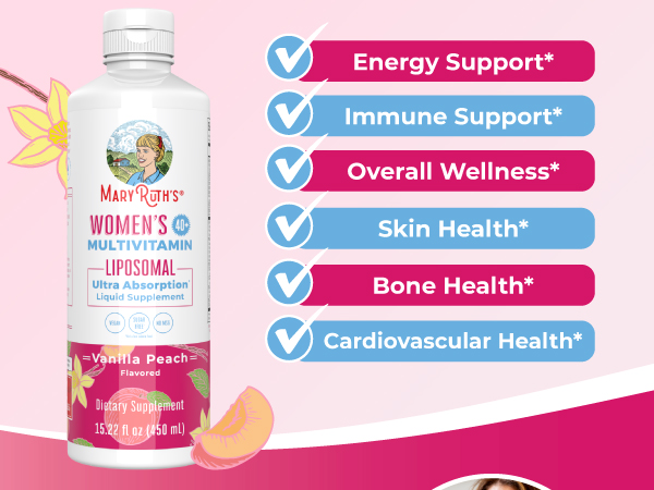 MARYRUTH'S Multivitamin Liposomal for Women 40+ | Womens Multivitamin Liposomal | Immune Support Supplement | Menopause Support| Methylated Multivitamin | Vegan | Sugar Free | Non-GMO | 15.22 Fl Oz