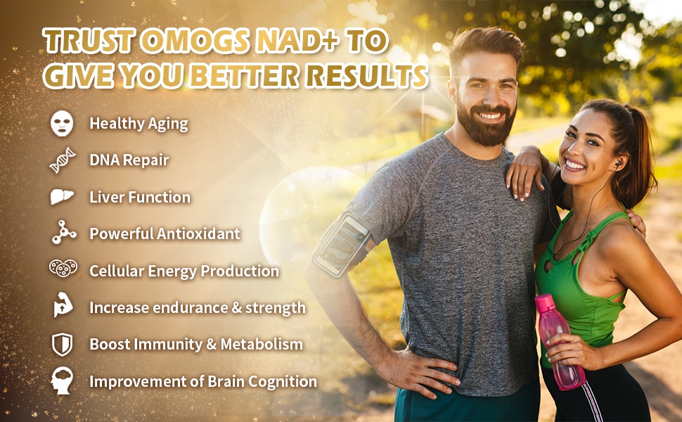 OMOGS NAD+ 300 mg + Trans-Resveratrol 200 mg, Pure NAD Supplement, Max Absorption, Boosting Supplement for DNA Repair, Healthy Aging, Cellular Energy & Longevity, 60 Capsules
