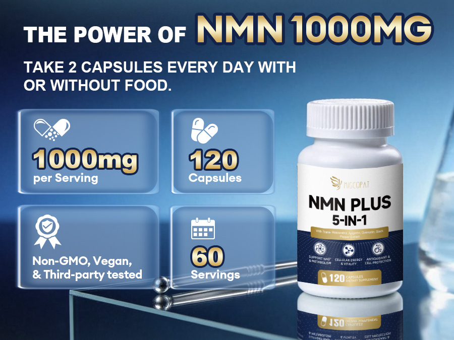 Migcopat NMN Supplement 1000mg – 5-in-1 NAD Supplement,120 Caps