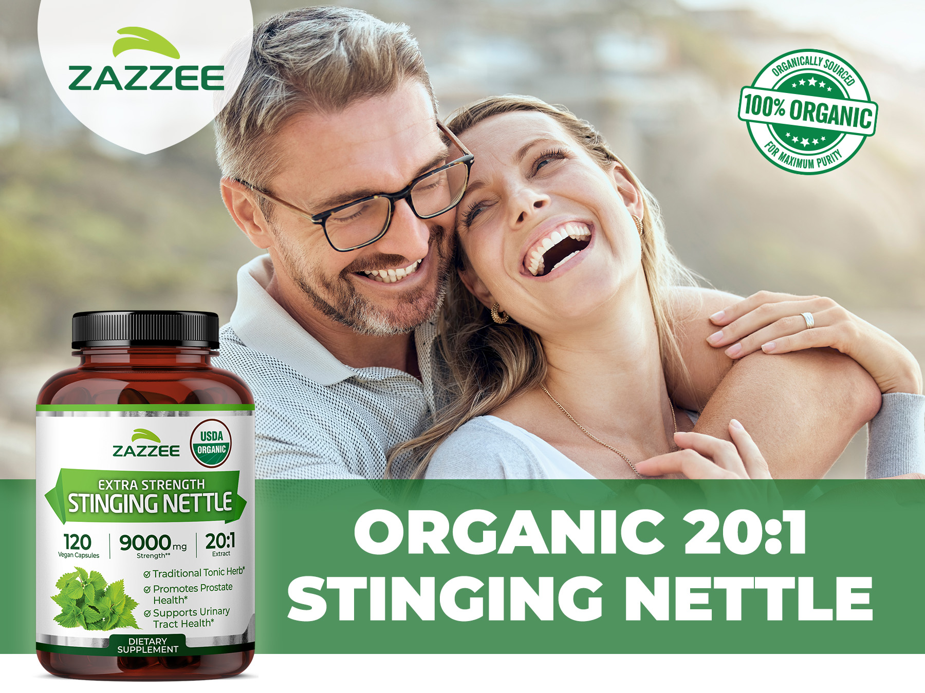 Zazzee USDA Organic Stinging Nettle Leaf 20:1 Extract, 120 Vegan Capsules