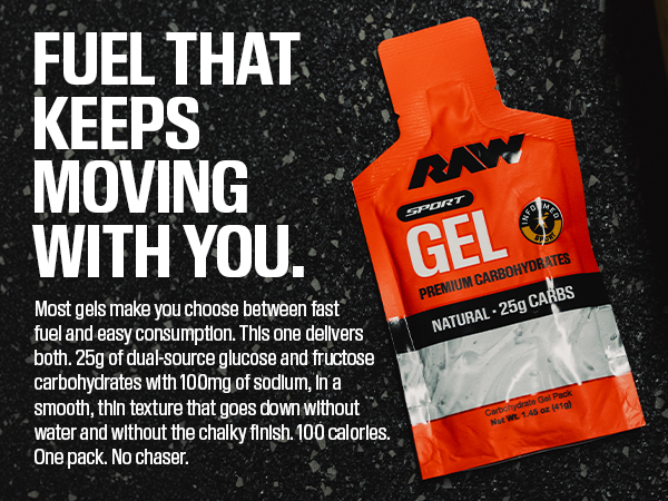 RAW Nutrition Sport Gel, 25g Carbs, Caffeine Free, 12 Pack