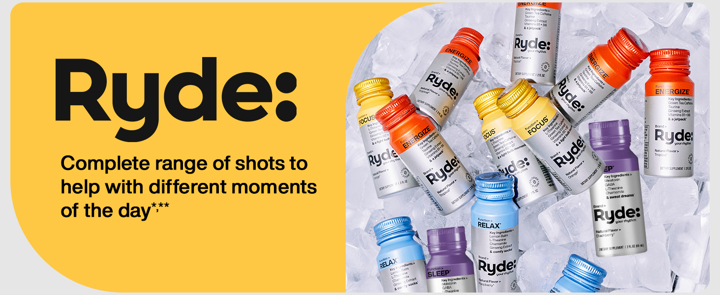 RYDE Focus Energy Shot, Orange Flavor, Zero Sugar, 2 fl oz, 8 Pack