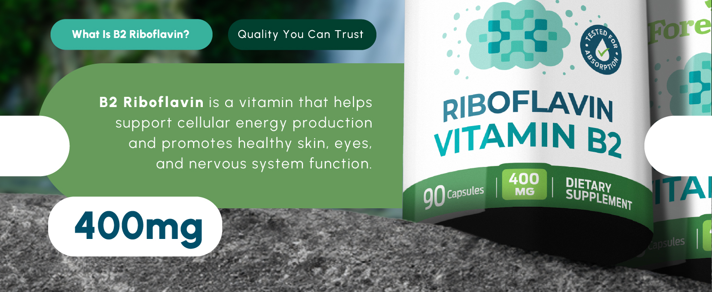 ForestLeaf Vitamin B2 Riboflavin 400mg, 90 Vegetarian Capsules