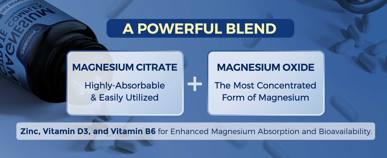ZEBORA Magnesium Citrate 500mg Complex - 120 Vegan Capsules